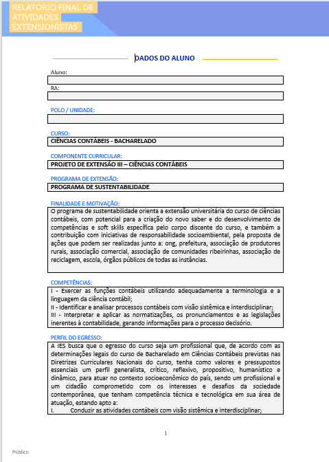 Relatório Final de Atividades Extensionistas - Projeto de Extensão III Ciências Contábeis Unopar Anhanguera